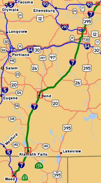 Here is the map of my Interstate 7 Proposal.  Click any of the red rectangles to jump to a close-up of that area.