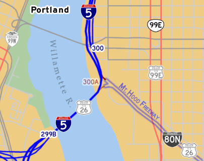 This map shows Mt. Hood Freeway's ghost ramps in Portland