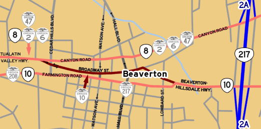 This map shows OR-10's previous alignment