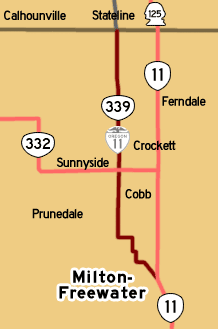 This map shows OR-11's previous alignment between Stateline and Milton-Freewater