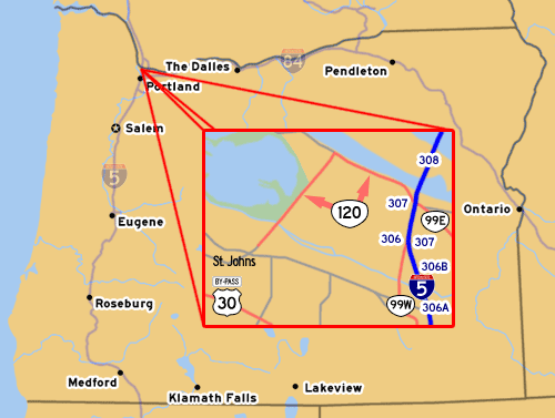 OR-120's Routing from Delta Park in Portland to St. Johns in Portland