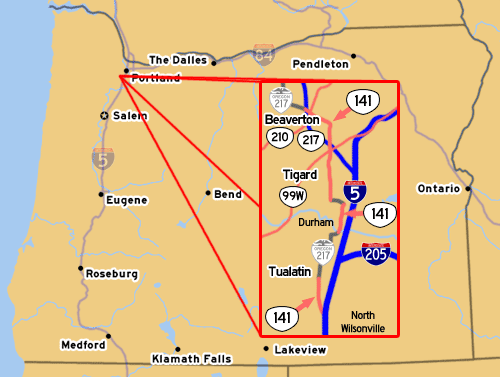 OR-141's Routing from North Wilsonville to Beaverton