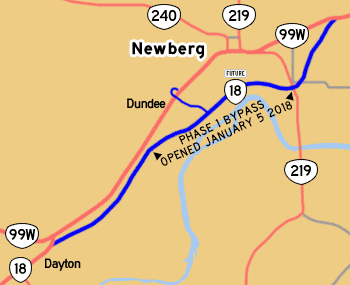 This map shows the potential Newberg-Dundee Bypass