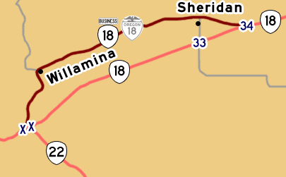 This map shows OR-18's previous alignment