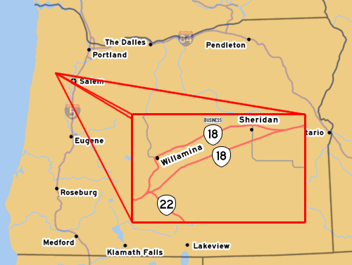 OR-18 Business' Routing from near Willamina to Sheridan