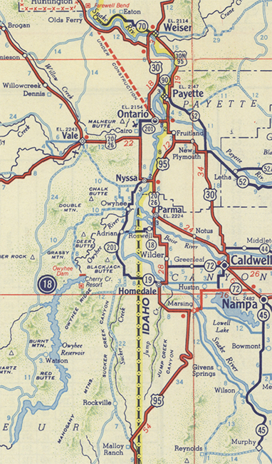 This map shows OR-201's alignment in 1956.