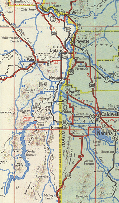 This map shows OR-201's alignment in 1958.