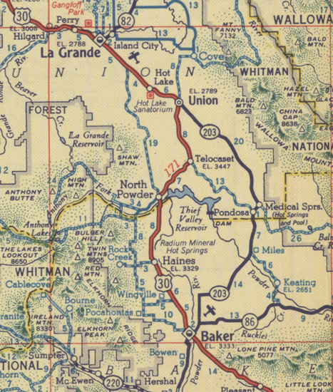 This map shows OR-203's alignment in 1948.