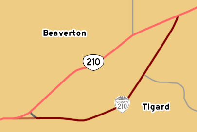 This map shows OR-210's previous alignment in South Beaverton