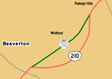 This map shows OR-210's previous alignment in Raleigh Hills