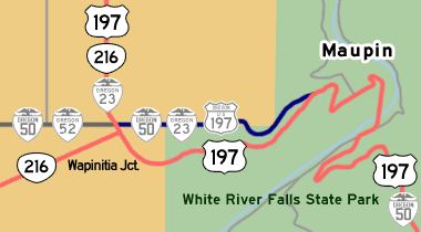 This map shows OR-23's alignment from Wapinitia Jct. to Maupin