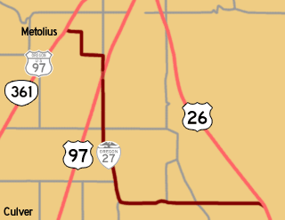 This map shows OR-27's approximate previous alignment from Metolius to Prineville