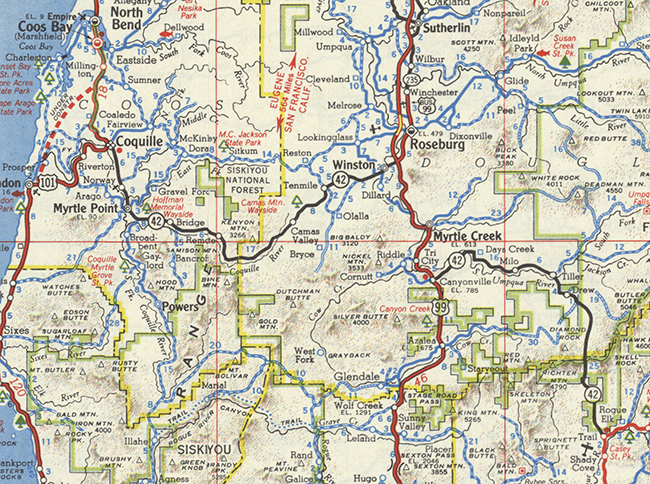 This map shows OR-42's alignment in 1958.