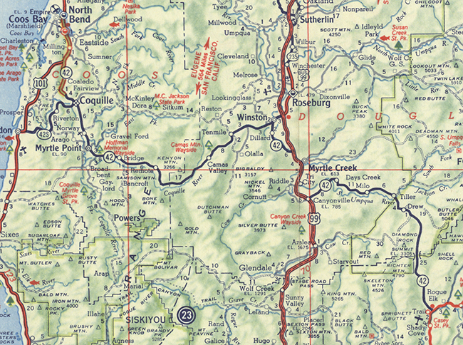 This map shows OR-42's alignment in 1961.