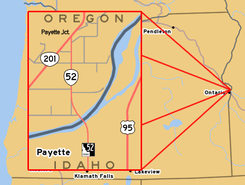 OR-52's Routing from Payette Junction to the Oregon-Idaho border near Payette, ID