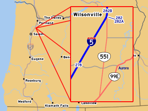 OR-551's Routing from Wilsonville to Aurora