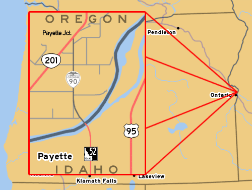 OR-90's Routing from Payette Junction to the Oregon-Idaho border near Payette, ID