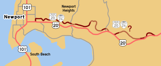 This map shows US-20's previous alignment from Newport to Toledo