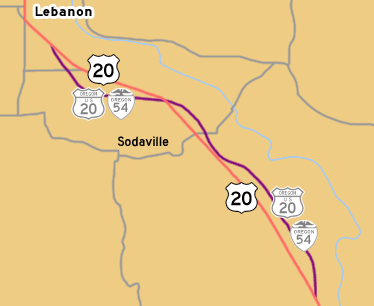 This map shows US-20's previous alignment around Lebanon