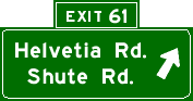 Exit 61: Helvetia Rd., Shute Rd.