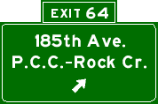Exit 64: 185th Ave., P.C.C.-Rock Creek
