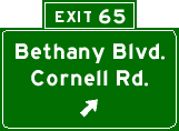 Exit 65: Bethany Blvd., Cornell Rd.