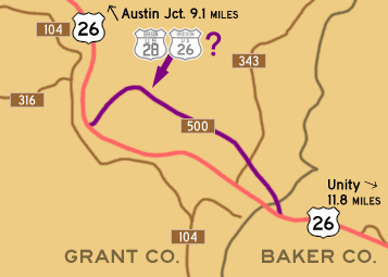 This map shows US-26's previous alignment between Austin Jct. and Unity