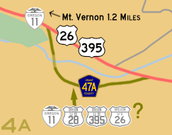 This map shows one of US-28's previous alignments between Mt. Vernon and John Day