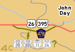 This map shows US-28's previous alignment in John Day