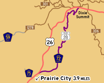 This map shows US-28's previous alignment near Dixie Summit