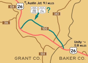 This map shows US-28's previous alignment between Austin Jct. and Unity