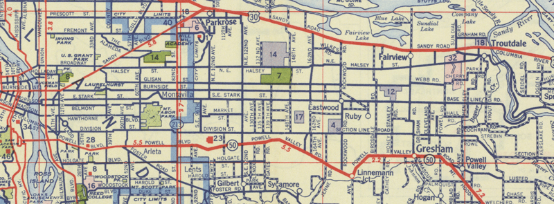 This map shows US-30 Alternate's alignment in 1951.