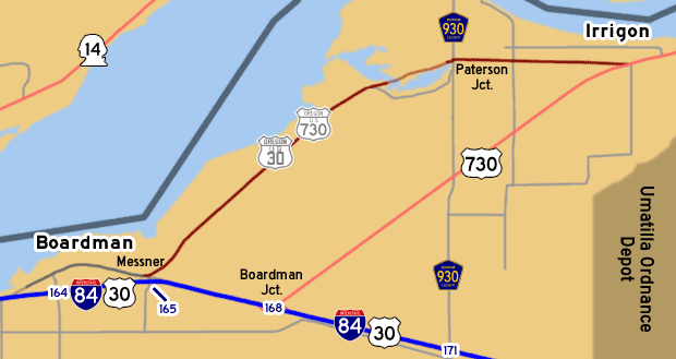 This map shows US-730's previous alignment