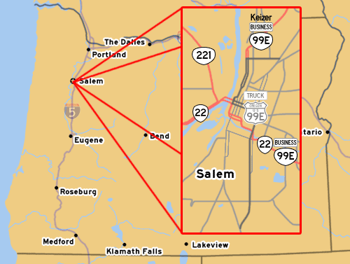 US-99E Truck's Routing within Salem