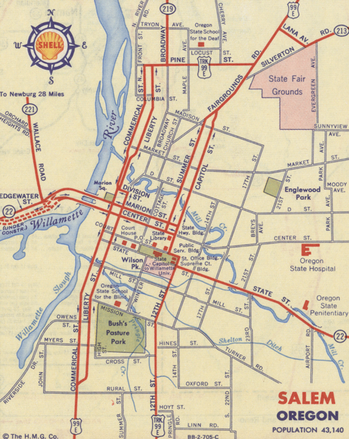 This map shows US-99E Truck's alignment in 1954.